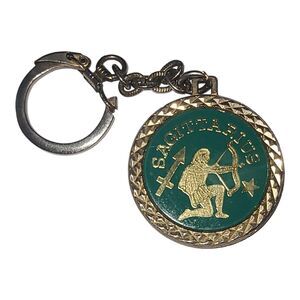 Vintage Green Sagittarius Coin Keychain Birthday Greetings B. Carnie Marsh